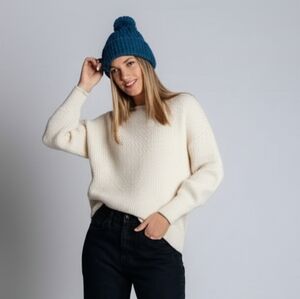 Handmade pom-pom hat beanie with fleece lining at ears crochet